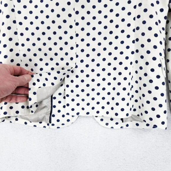 J Crew Jacket Womens 8 White Navy Blue Polka Dot Linen Schoolboy Blazer Career - Picture 14 of 15